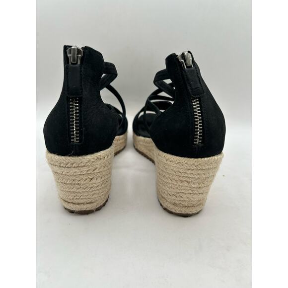 Eileen Fisher Wanda Tumbled Nubuck Espadrille Wedge Sandal Black Size 7 - Picture 7 of 9